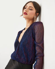 Daria Metallic Plisse Bodysuit - Multi Oshnow