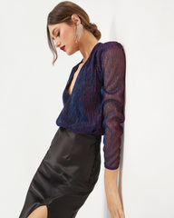 Daria Metallic Plisse Bodysuit - Multi Oshnow