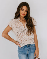 Darla Cotton Crochet Button Down Top Oshnow