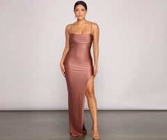 Darla Formal High Slit Satin Dress Oshnow