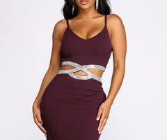 Davia Rhinestone Pretzel Trim Mermaid Dress Oshnow