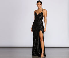 Deirdre Sequin Mesh Slit Gown Oshnow