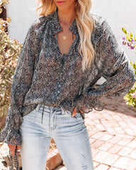 Deity Printed Button Down Blouse Oshnow