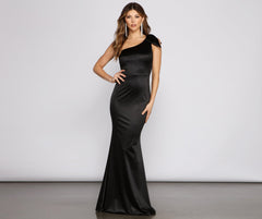 Delana Formal One Shoulder Satin Dress Oshnow