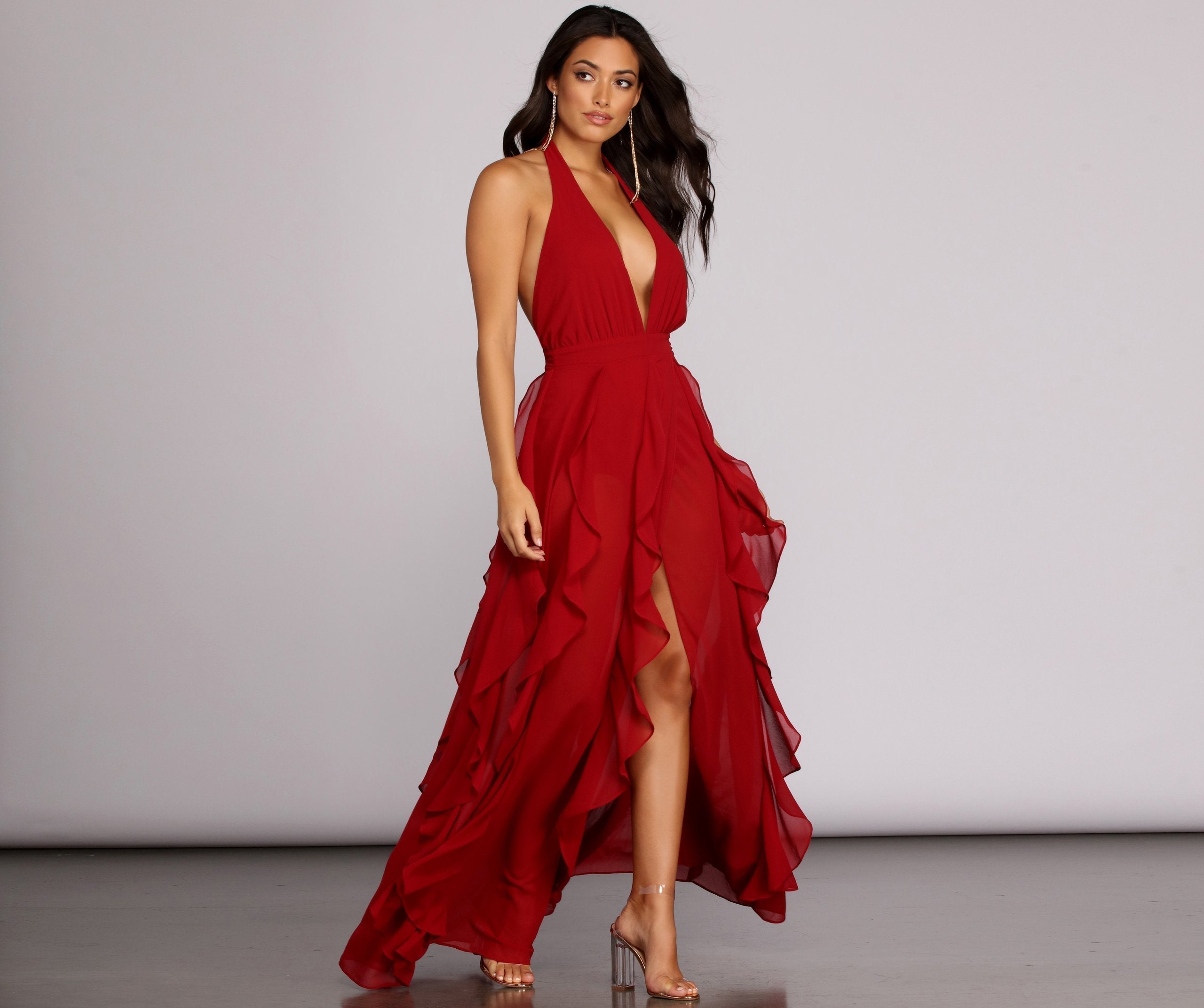 Delena Formal Chiffon Tendril Dress Oshnow