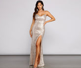 Delilah Formal Sequin High Slit Dress Oshnow