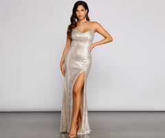 Delilah Formal Sequin High Slit Dress Oshnow