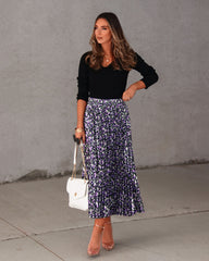 Delphi Floral Pleated Satin Midi Skirt Oshnow