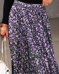 Delphi Floral Pleated Satin Midi Skirt Oshnow