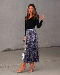 Delphi Floral Pleated Satin Midi Skirt Oshnow