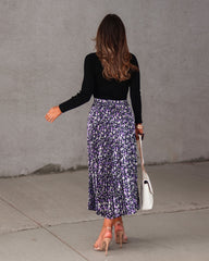 Delphi Floral Pleated Satin Midi Skirt Oshnow