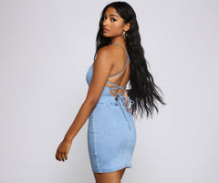 Denim Dreams Lace-Up Mini Dress Oshnow