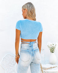 Deniz Soft Knit Wrap Crop Top - Blue Oshnow