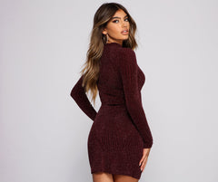 Diamond Lady Mock Neck Mini Dress Oshnow