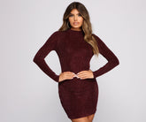 Diamond Lady Mock Neck Mini Dress Oshnow