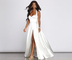Diana Formal Satin Halter Dress Oshnow