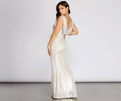 Diane Sequin Drape Back Formal Dress Oshnow