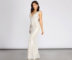 Diane Sequin Drape Back Formal Dress Oshnow