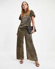 Disco Living Plisse Metallic Pocketed Pants