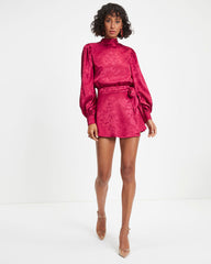 Divine Goddess Satin Mock Neck Romper - Red