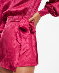 Divine Goddess Satin Mock Neck Romper - Red