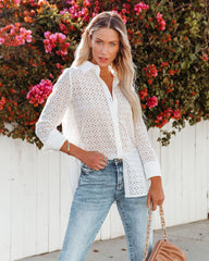 Dolores Cotton Eyelet Button Down Top - White Oshnow