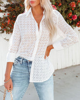 Dolores Cotton Eyelet Button Down Top - White Oshnow