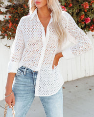 Dolores Cotton Eyelet Button Down Top - White Oshnow