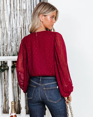 Dorinda Balloon Sleeve Bodysuit - Burgundy Oshnow