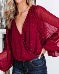 Dorinda Balloon Sleeve Bodysuit - Burgundy Oshnow