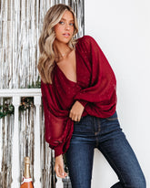 Dorinda Balloon Sleeve Bodysuit - Burgundy Oshnow