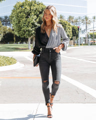 Double The Trouble Satin Houndstooth Drape Bodysuit Oshnow