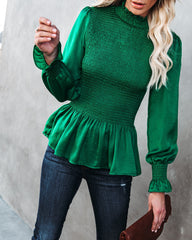 Down To Business Smocked Blouse - Emerald Oshnow