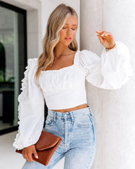 Dragonfly Cotton Ruffle Sleeve Crop Top Oshnow
