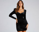 Dramatic Effect Velvet Puff Sleeve Mini Dress Oshnow