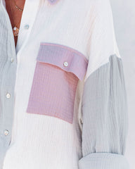 Dren Cotton Colorblock Button Down Top - Dusty Blue Combo Oshnow