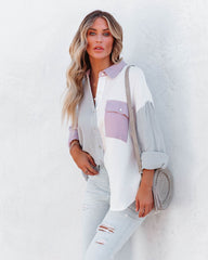Dren Cotton Colorblock Button Down Top - Dusty Blue Combo Oshnow