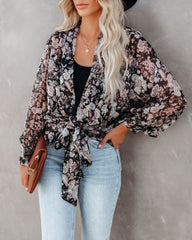 Drop Everything Printed Chiffon Tie Top Oshnow