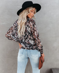 Drop Everything Printed Chiffon Tie Top Oshnow