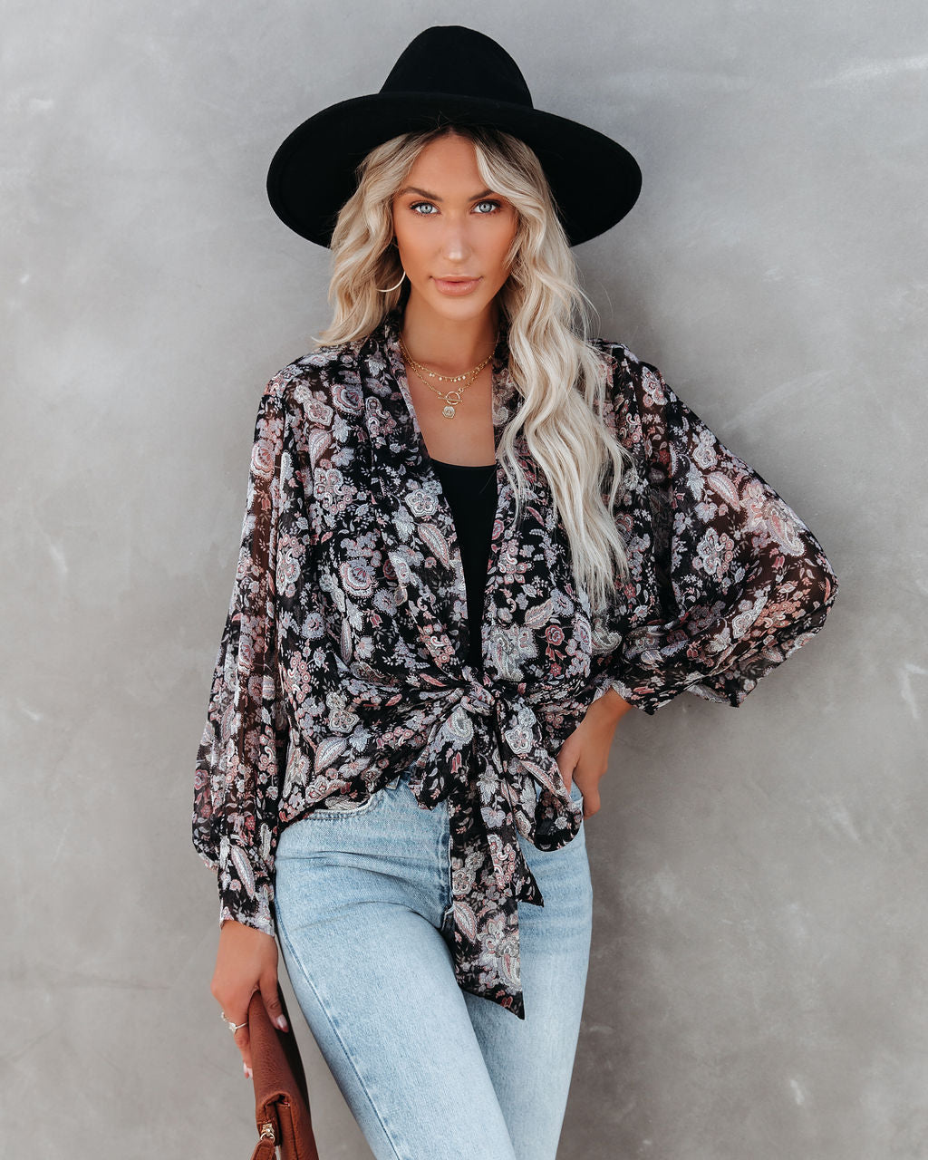 Drop Everything Printed Chiffon Tie Top Oshnow