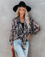 Drop Everything Printed Chiffon Tie Top Oshnow