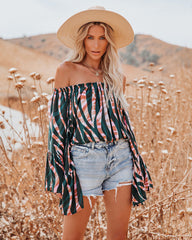 Duet Printed Off The Shoulder Bell Sleeve Top Oshnow