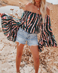 Duet Printed Off The Shoulder Bell Sleeve Top Oshnow