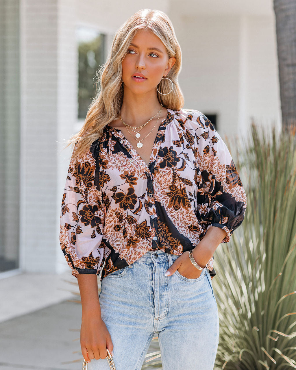 Duffy Cotton Floral Button Down Top Oshnow