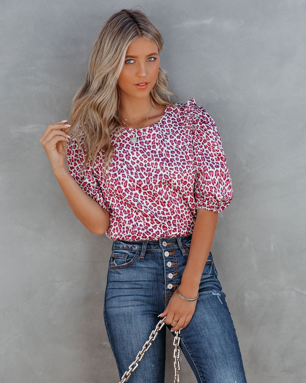 Dune Cotton Leopard Puff Sleeve Top Oshnow