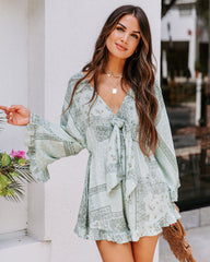 Brinny Pocketed Tie Front Printed Romper - Sage