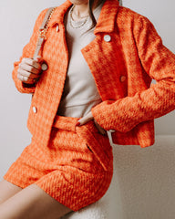 All About Me Tweed Pocketed Belted Shorts - Orange