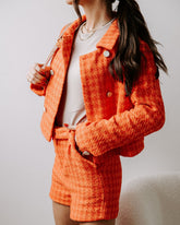 All About Me Tweed Pocketed Belted Shorts - Orange