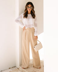 Eden Pocketed Wide Leg Pants - Beige