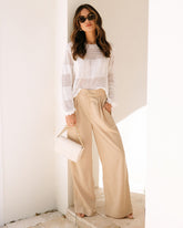 Eden Pocketed Wide Leg Pants - Beige